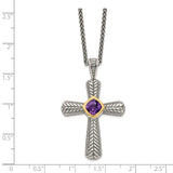 Sterling Silver w/14k Amethyst Cross Necklace-WBC-QTC243