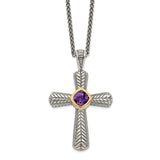 Sterling Silver w/14k Amethyst Cross Necklace-WBC-QTC243