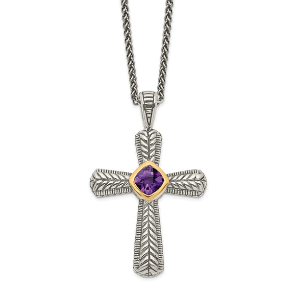 Sterling Silver w/14k Amethyst Cross Necklace-WBC-QTC243