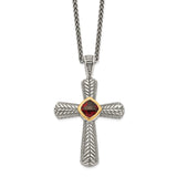 Sterling Silver w/14k Garnet Cross Necklace-WBC-QTC247