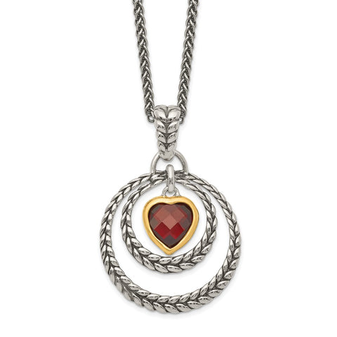 Sterling Silver w/Gold-tone Flash Gold-plated Garnet Heart Necklace-WBC-QTC27