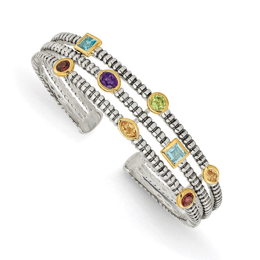 SS w/14k True Two-tone 1.74tw Gemstone Cuff Bracelet-WBC-QTC34