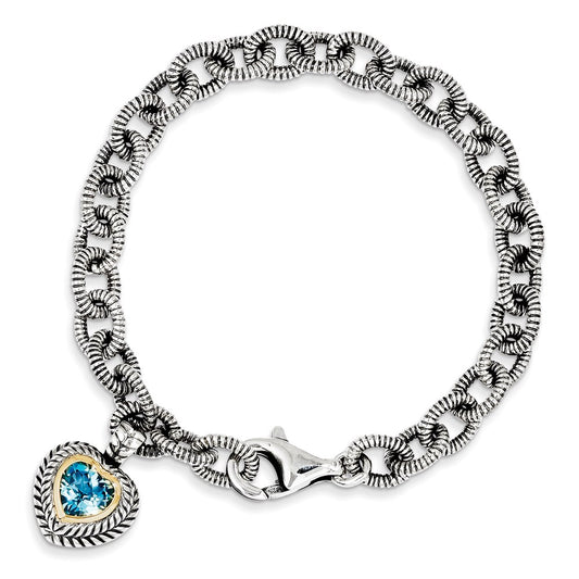 Sterling Silver w/14k Swiss Blue Topaz Heart Bracelet-WBC-QTC395