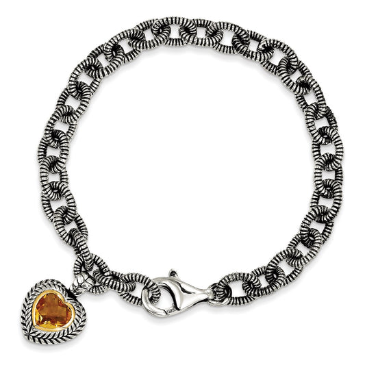 Sterling Silver w/14k Citrine Heart Bracelet-WBC-QTC396