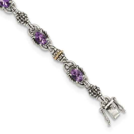 Sterling Silver w/14k Amethyst Bracelet-WBC-QTC406
