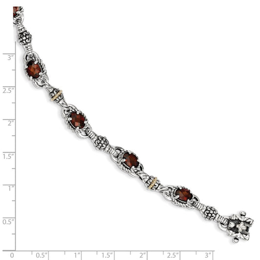Sterling Silver w/14k Oval Garnet Bracelet-WBC-QTC409