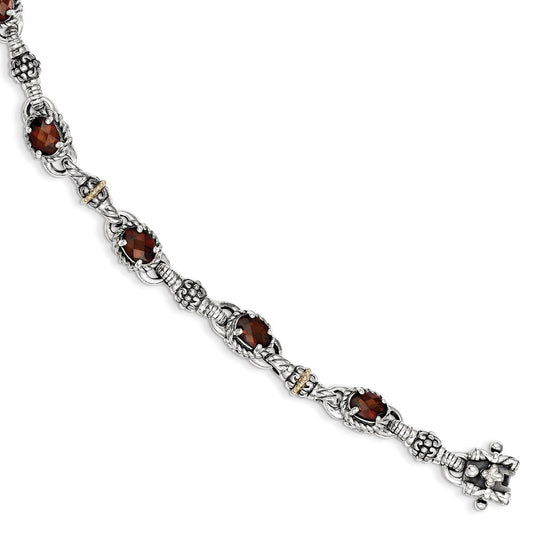 Sterling Silver w/14k Oval Garnet Bracelet-WBC-QTC409