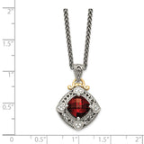 Sterling Silver w/14k Diamond & Garnet Necklace-WBC-QTC669