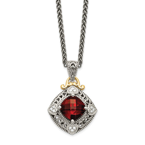 Sterling Silver w/14k Diamond & Garnet Necklace-WBC-QTC669