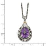 Sterling Silver w/14k Diamond & Amethyst Necklace-WBC-QTC697