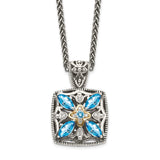 Sterling Silver w/14k Diamond & Blue Topaz Necklace-WBC-QTC773