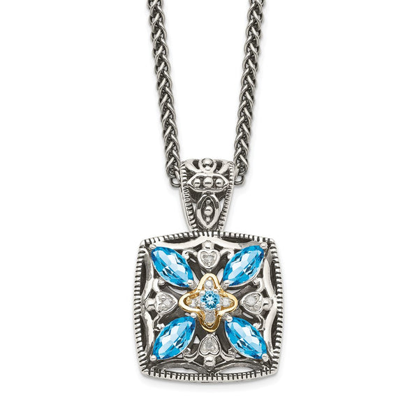 Sterling Silver w/14k Diamond & Blue Topaz Necklace-WBC-QTC773