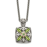 Sterling Silver w/14k Diamond & Peridot Necklace-WBC-QTC872