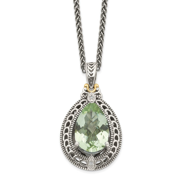 Sterling Silver w/14k Diamond & Green Quartz Necklace-WBC-QTC887