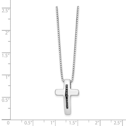 SS White Ice .1ct. Black Diamond Cross Necklace-WBC-QW282-18