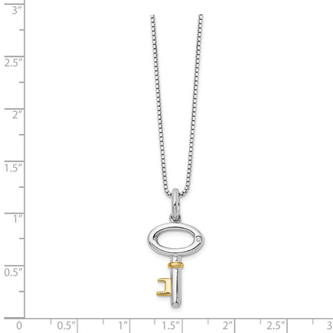 SS White Ice Gold-Tone .01ct Diamond Key Necklace-WBC-QW303-18