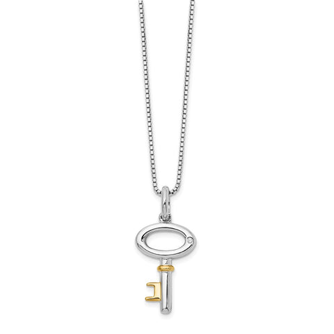 SS White Ice Gold-Tone .01ct Diamond Key Necklace-WBC-QW303-18