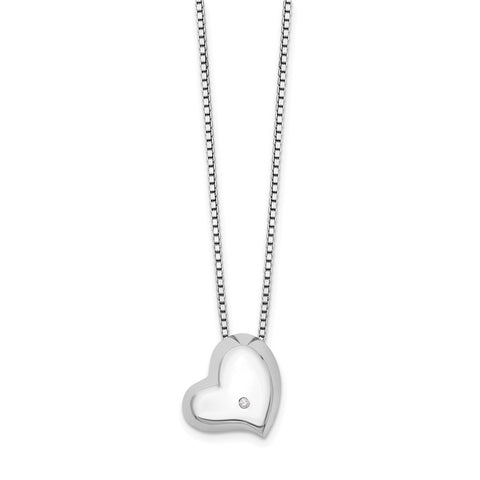 SS White Ice Satin & Polished Diamond Heart Necklace-WBC-QW304-18