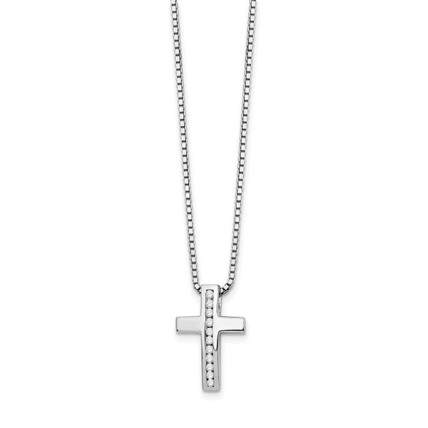 SS White Ice Diamond Cross Slide Pendant Necklace-WBC-QW410-18