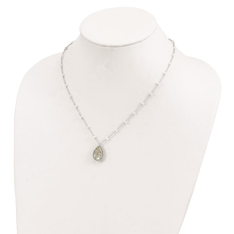 Sterling Silver Rhodium Green Quartz & Rnbow Moonstone 18in Necklace-WBC-QX910AG