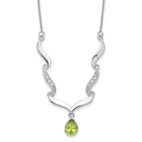 Sterling Silver Rhodium-plated w/Peridot & White Topaz w/2in. ext. Necklace-WBC-QX954PE