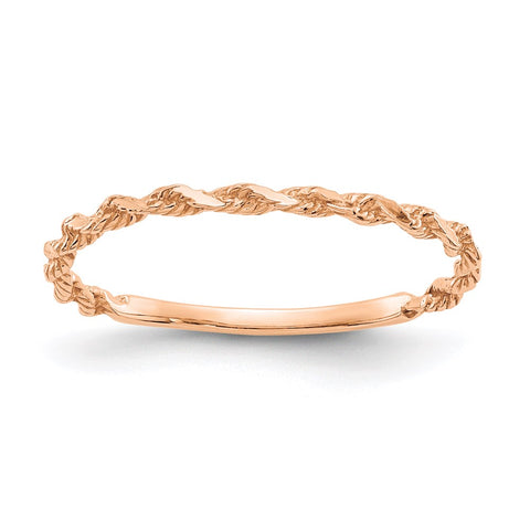 14K Rose Gold Diamond-cut Textured Rope Band Ring-R543R-WBC