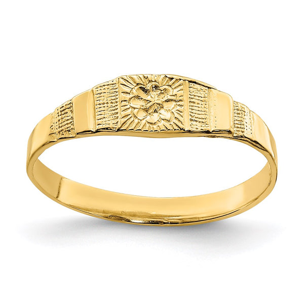 14k Flower Center Engraved Baby Band-R693-WBC