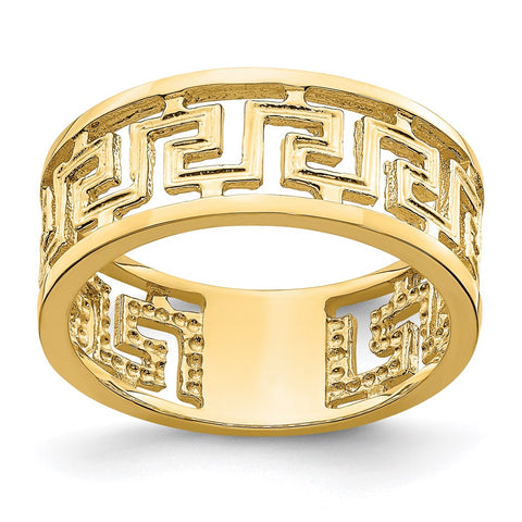 14K Polished Cut Out Greek Key Design Band-R736-WBC