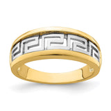 14K w/Rhodium Cut-Out Greek Key Band-R741-WBC