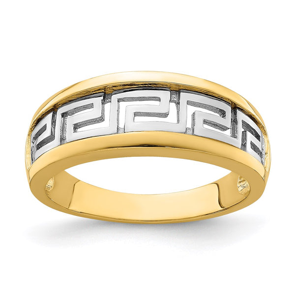 14K w/Rhodium Cut-Out Greek Key Band-R741-WBC