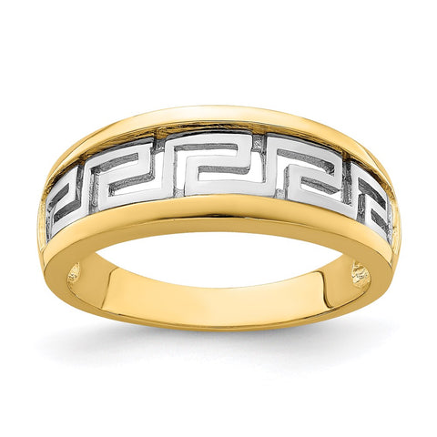 14K w/Rhodium Cut-Out Greek Key Band-R741-WBC