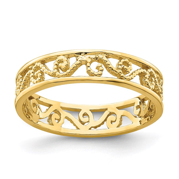 14k Beaded Scroll Cut-Out Band Toe Ring-R784-WBC