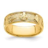 14K Polished /Textured Shell Solid Band-R816-WBC