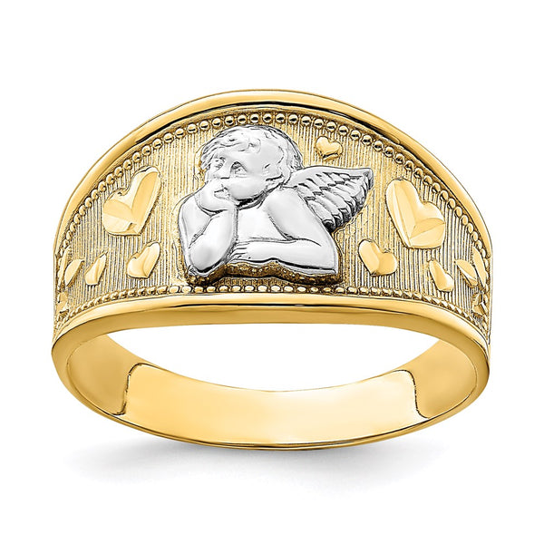 14K W/ Rhodium Angel and Heart Band-R852-WBC