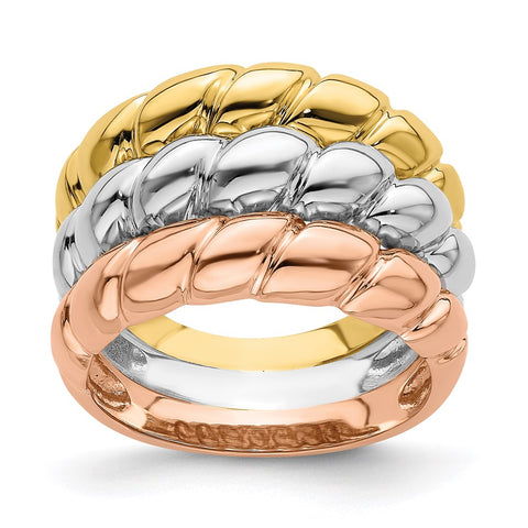 14k Tri-Color Triple Shrimp Band-R886-WBC