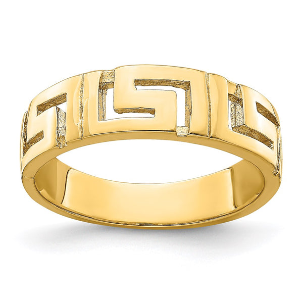 14k Greek Key Band w/ Tapered Shank Ring-R889-WBC