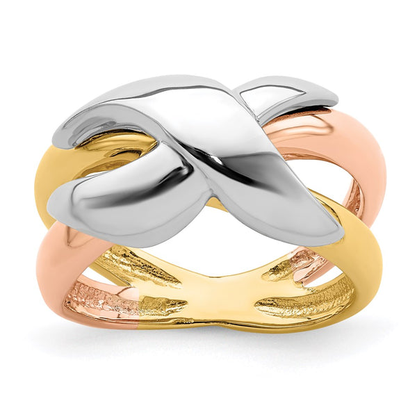 14K Tri-Color Polished Criss-Cross Fancy Band-R901-WBC