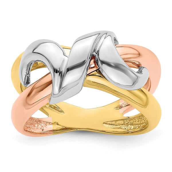 14k Tri-Color Polished Swirl Design Band-R902-WBC