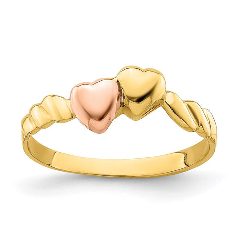 14k Two-Tone Two Hearts Ridged Band-R928-WBC