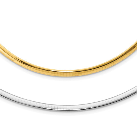 14k 4mm Reversible White & Yellow Domed Omega Necklace-WBC-ROM4-18