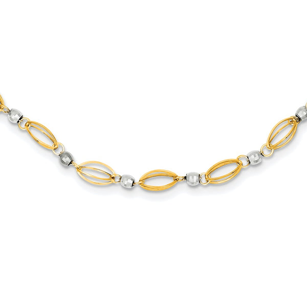 14K Two-Tone Fancy Mirror Bead Necklace-WBC-SF1853-18