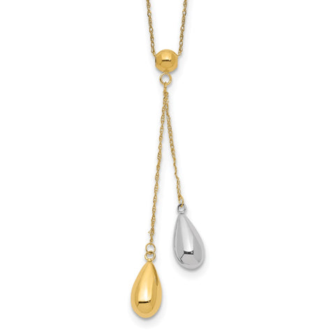 14k Yellow and White Gold Teardrop Puff Lariat Necklace-WBC-SF1892-18