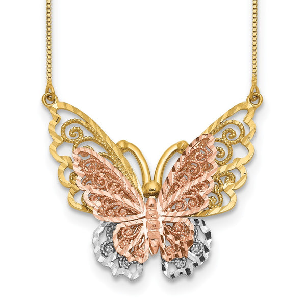 14k Yellow & Rose Gold w/ Rhodium Butterfly Necklace-WBC-SF2041-18