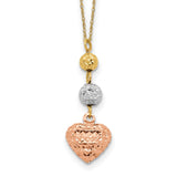 14K Tri-color Ropa Diamond Cut Beads & Heart w/ 2in Ext Necklace-WBC-SF2049-16