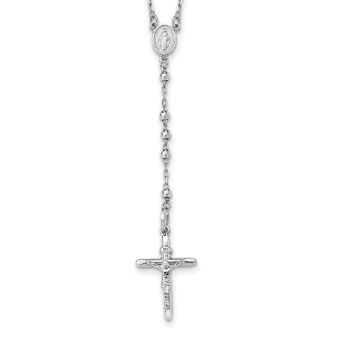 14k White Gold Diamond-cut 3mm Beaded Rosary Necklace-WBC-SF2064-24