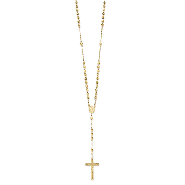 14k Diamond-cut 4mm Beaded Semi-solid Rosary Necklace-WBC-SF2066-24