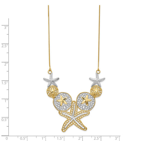 14k & Rhodium Diamond-cut Starfish and Sand Dollar Necklace-WBC-SF2075-18