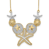 14k & Rhodium Diamond-cut Starfish and Sand Dollar Necklace-WBC-SF2075-18