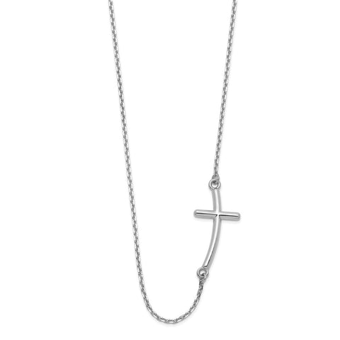 14k White Gold Large Sideways Curved Cross Necklace-WBC-SF2083-19