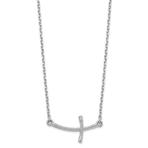 14k White Gold Small Sideways Curved Twist Cross Necklace-WBC-SF2087-19